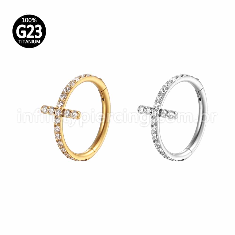 Piercing Argola Titânio Segmento Articulado Cruz Zircônia Cravejada